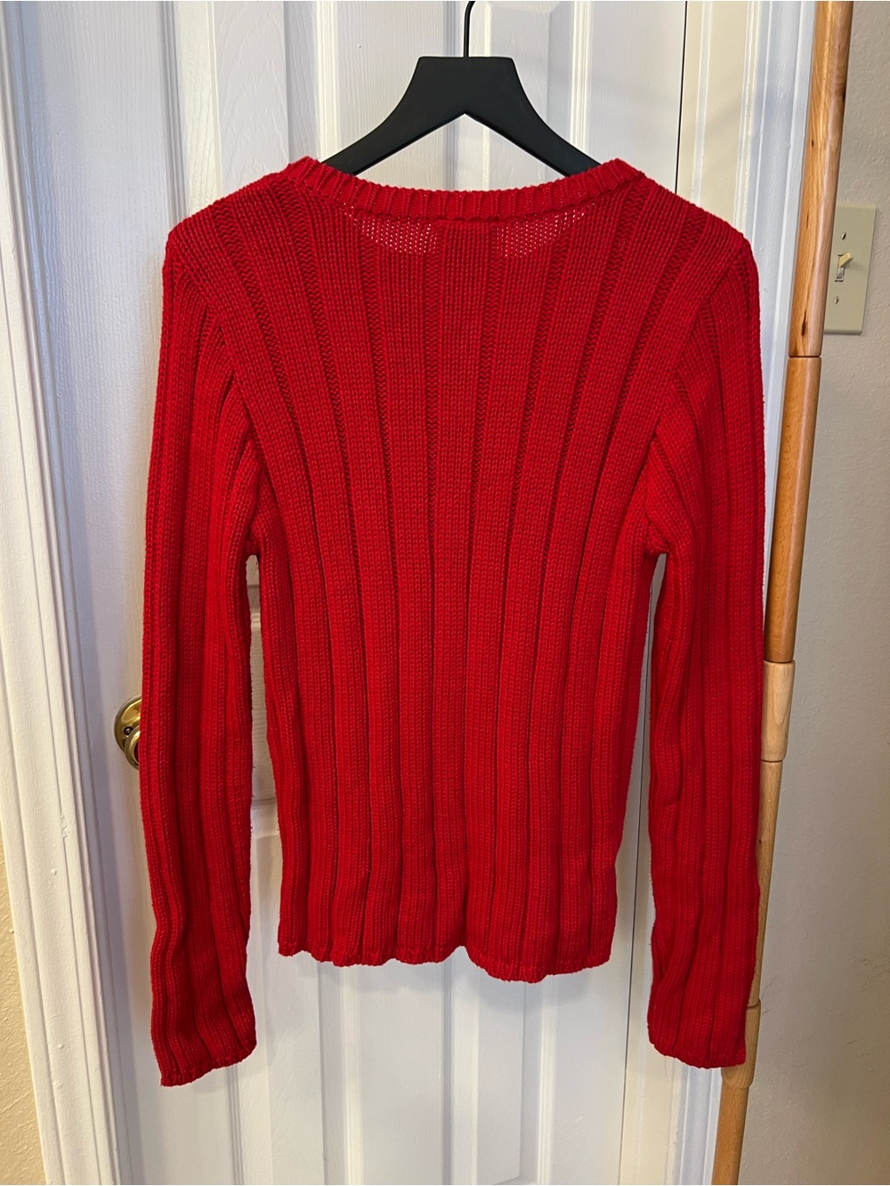 Vintage 90’s Ralph Lauren Red Ribbed Crewneck Sweater with Flag Patch - Picture 6 of 7